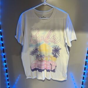 Hollister White and Pink Short Sleeve Tee with Tropical Graphic